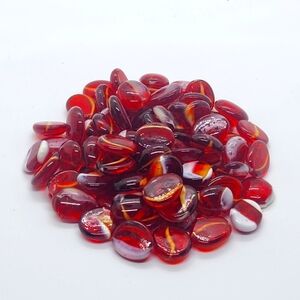 Round Transparent Flat Glass Marbles 3/4" Red w/ White Swirls 16oz Bag
